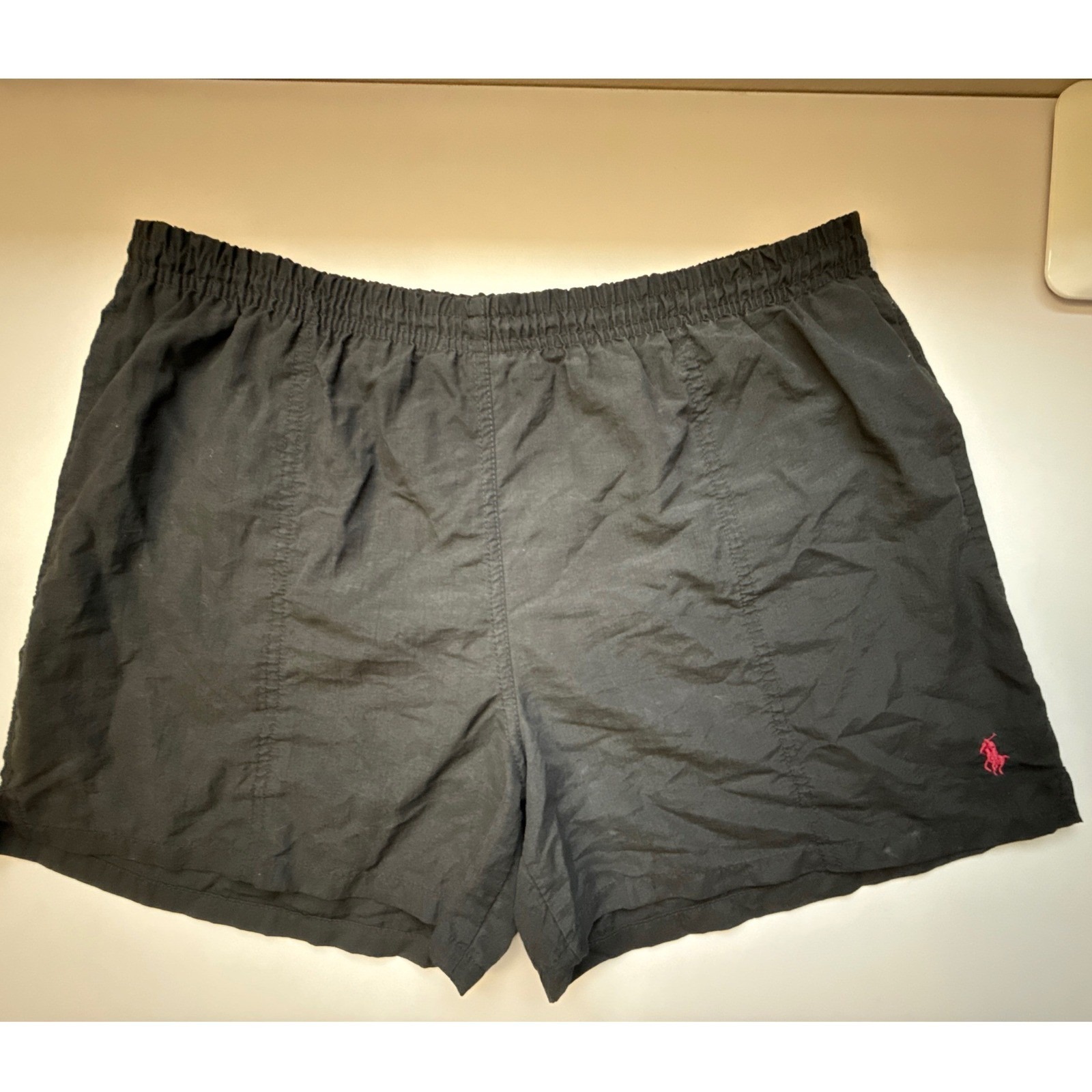 Polo Ralph Lauren Swim Trunks Shorts Black Medium Red Pony Logo Mesh Lined